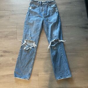 Abercrombie & Fitch Blue Distressed Straight Leg Jeans